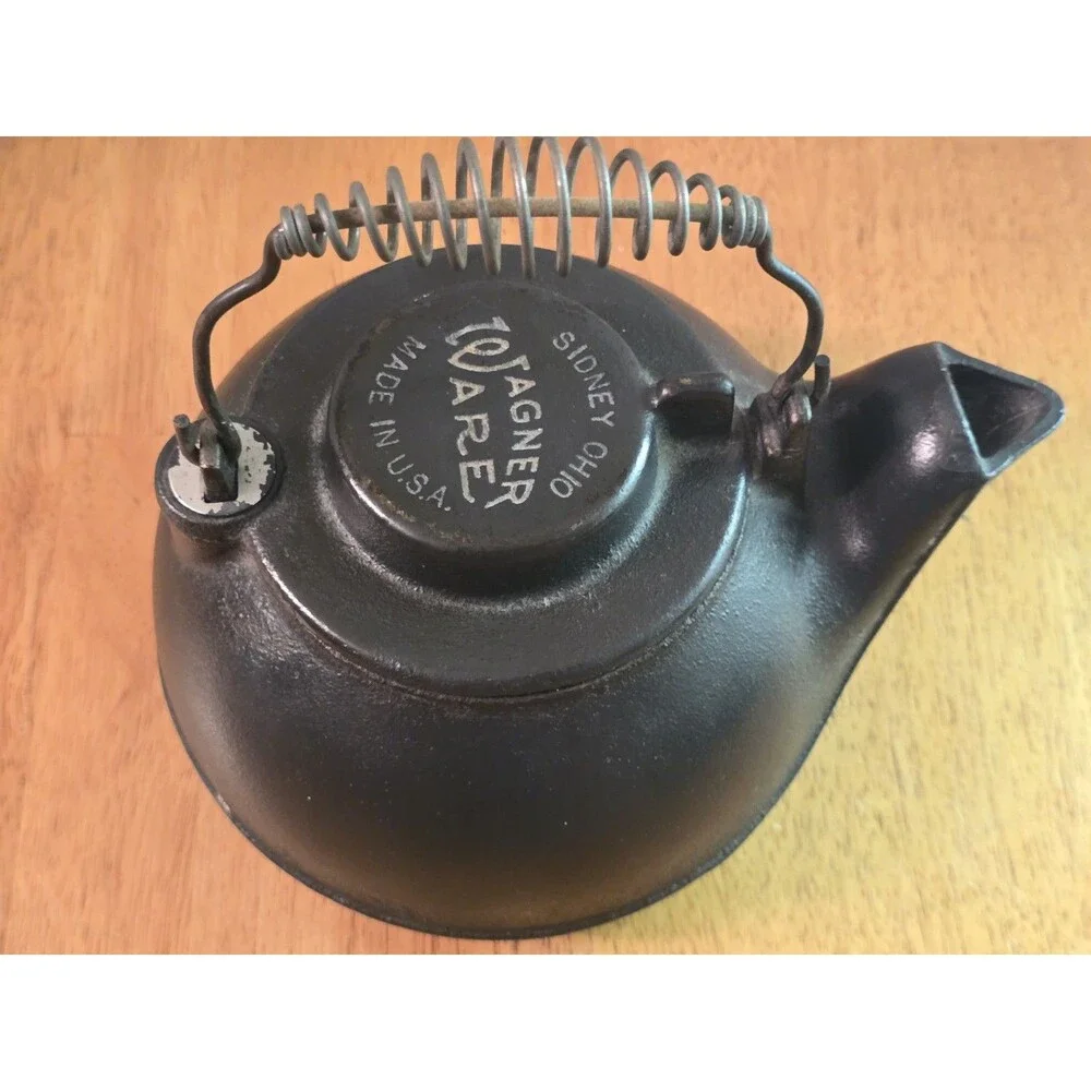 Vintage Wagner Ware Sidney O Cast Iron Tea Kettle Swivel Lid Coil Handle Clean